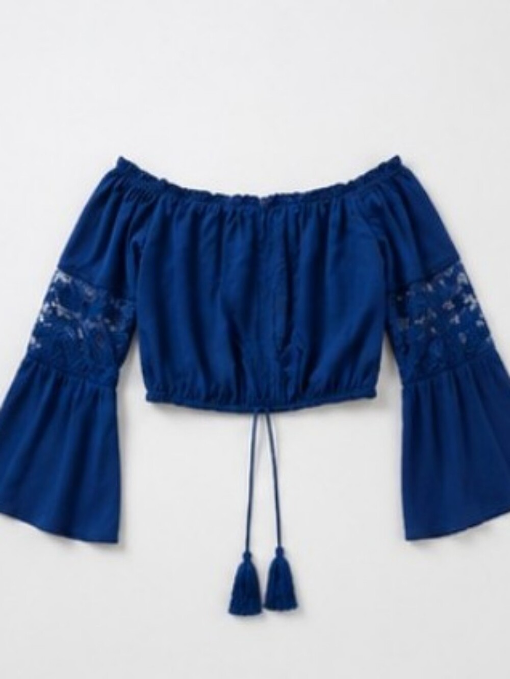 Off-Shoulder Bell Sleeve Crop Top in Royal Blue